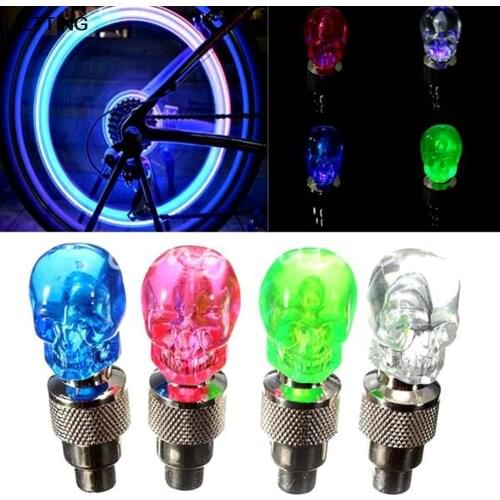 2pcs/lot Multifuction Bike Bicycle Motorcycle Car Wheel Spoke Tire Valve Cap Skull Shape Neon LED Light Lamp bulb