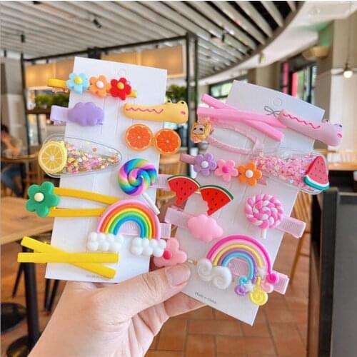 Set Cute Girl Cloud Lollipop Rainbow Hairpins Cartoon Bobby Pin Hair Clips for Girls Children Headband Kids Accessories T1465
