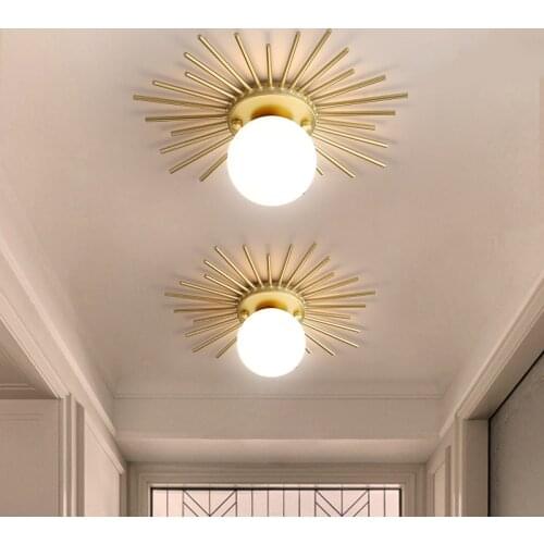 Nordic Round Glass Ceiling Lights Sun Shape Gold Metal G9 Modern LED Hallway Ceiling Lights for Locker Room Corridor Illuminaire