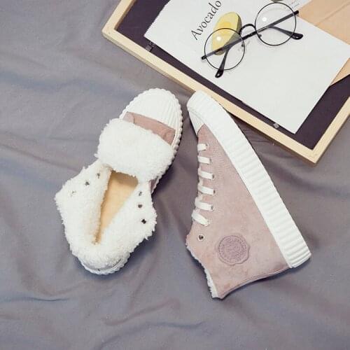 New Shoes Woman Winter Add wool High Top Shoes Fashion Leisure Warm Zapatos De Mujer Korea Ladies snow Lace-up Canvas Flat Shoe