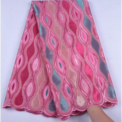 Latest Fashion Pink High Quality Materials African Lace Fabric With Stones French Swiss Voile Lace Fabric For Party Dress 1665