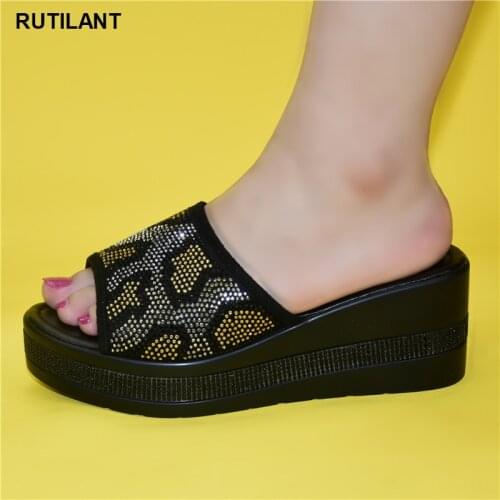 Latest Design Italian Nigerian Party Shoes Without Bag Set Black Color Fashion Slipper Wedding African Shoe Not Matching Bag Set