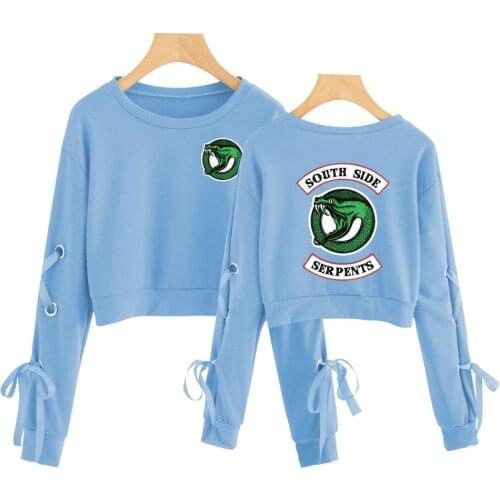 Riverdale Clothes South Side Serpent Sleeve Openwork Bow-Knot Capless Hoodies Women Cotton Sweatshirt Sexy Crop Top Clothes