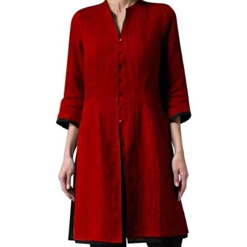 Dresses Women Summer Elegant Deep V-Neck Slit Party Vintage 3/4 Sleeve Single-breasted Irregular Hem Tunic Top שמלות קייץ נשים