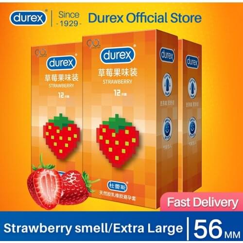 Durex Condoms 56mm Strawberry Large Size XXL Extra Lubricated Smooth Condom Sex Toys Natural Latex Penis Sleeve For Men