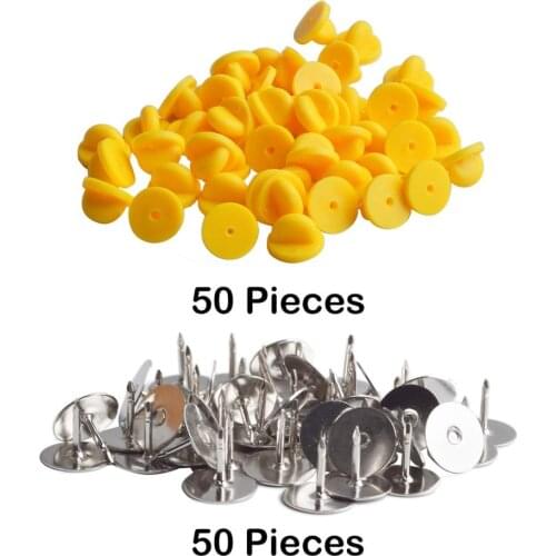 50 Pieces Copper Tie Tacks Blank Pins with 50 Pieces PVC Rubber Pin Backs for Jewelry Making and Crafting