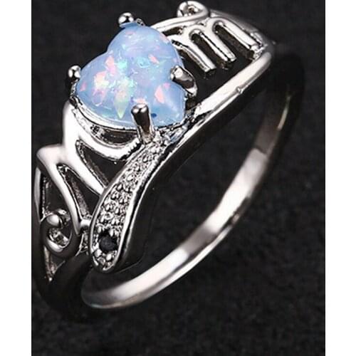 Romantic Heart-shape Ring Women Girls Mom Ring Opal Heart Letter Ring Mother Gift For Lovers MotherS Day