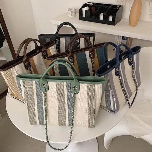 Luxury Women Canvas Handbags Shoulder Bags Designer Large Capacity Ladies Tote Bags High Quality Female Chain Big Messenger Bag