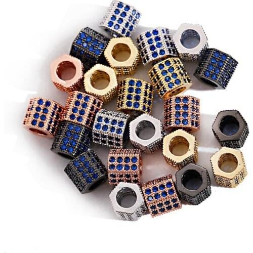 Luxury Micro Pave Blue Zircon Spacer Beads Geometry Polyhedron Shape Charms For Bracelet Making Jewelry
