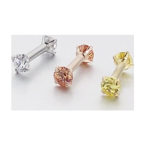 2 Pieces Rose Gold Titanium Champagne Cubic Zircon Straight Barbell Rings Tragus Ear Body Piercing Jewelry