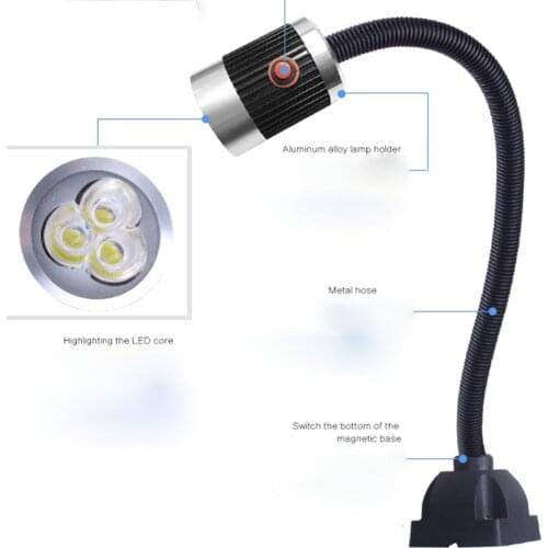24V/220V 4.5W/6/9W Work Lamp LED CNC Milling Lathe Tool Light Screw Fix Aluminum Alloy and Metal Hose