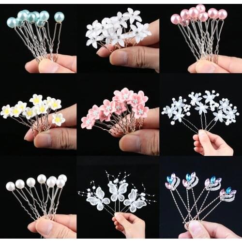 Luxury Girl 10PCS Wedding Bridal Pearl Hair Pins Flower Crystal Hair Clips Bridesmaid Hair Jewelry Accessories hairpin Wholesale