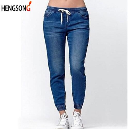 Women Fashion Casual Drawstring Jeans Hengsong New Women Summer Autumn Skinny Middle Waist Ladies Lantern Jeans