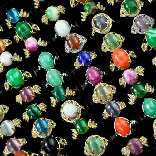 10Pcs Mixed Color Vintage Cats Eye Stone Opal Women Rings Lots Feminine Jewelry LR4059