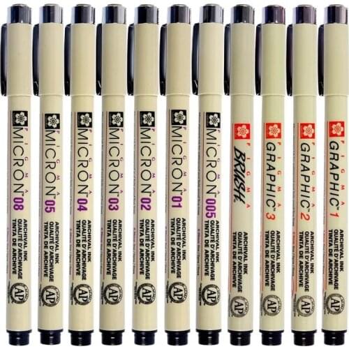 12Pcs Sakura Pigma Micron Art Markers Pens for Drawing Waterproof Needle Hook Line Sketch Brush Pen Creative Stationery Supplies