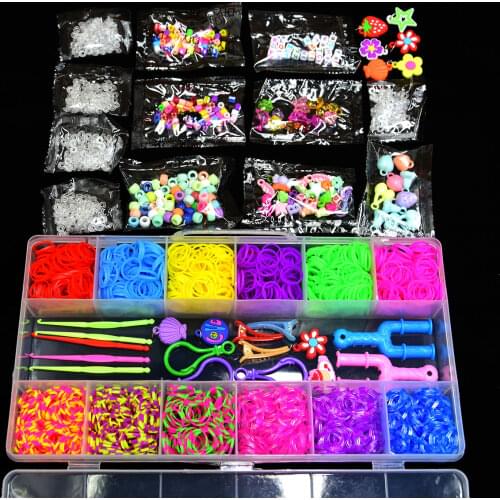 1800pcs Colorful Rubber Loom Bands Elastic DIY Set Box with Full Accessories Girls Gift Weaving Bracelet Tool Kit Kids Toys