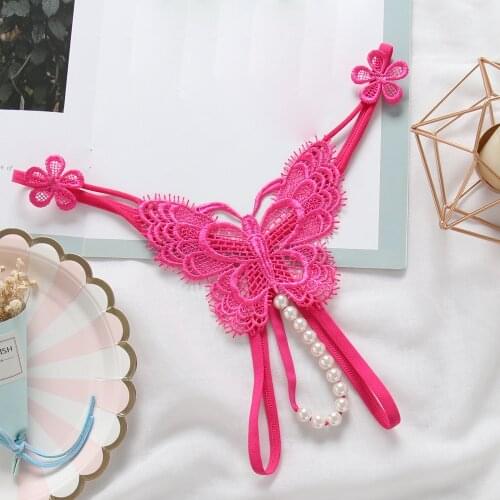 2021 Women Sexy Butterfly Thongs Underwear Lace Transparent Panties Pearl Open Crotch Sexy Lingerie G String трусы женские q4