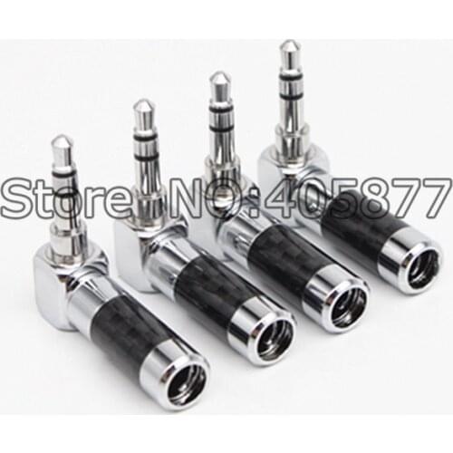 4PCS Rhodium Plated 3.5mm Jack STEREO AUDIO Mini JACK Plug Right Angle Connector Carbon Fiber, diameter 6mm