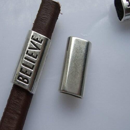 5pcs Antique Silver Color Licorice BELIEVE Sliders For 10x6mm Leather Bracelet Making Jewelry Findings