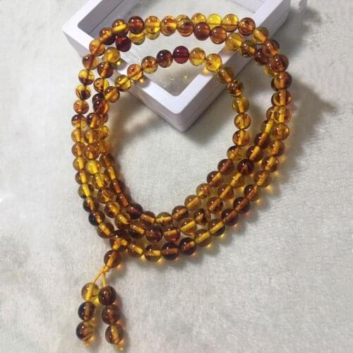 8mm Amber Glass Bead Sweater chain Necklace Pendant Jewelry Lucky Exorcise evil spirits Auspicious Amulet Jade Fine Jewelry