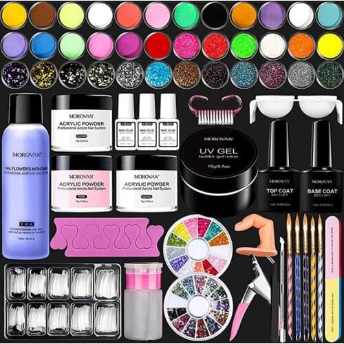 Acrylic Nail Kit Glitter Nail Powder Liquid with Nail Forms Clipper Practice Finger Extension Gel Nails Art Nail Manicure Set