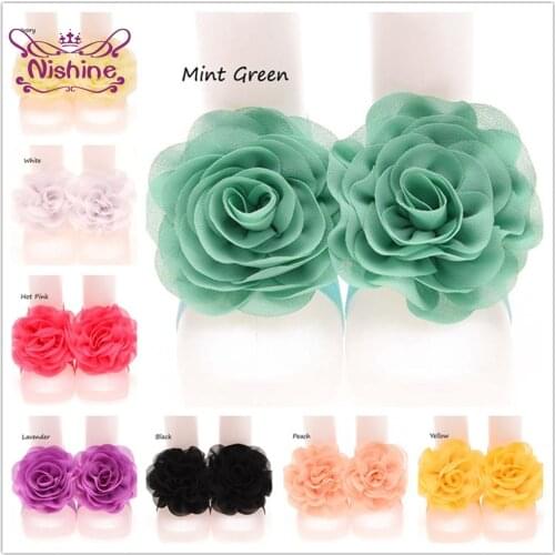 Nishine Newborn Baby Girls Barefoot Sandals Chiffon Flower Shoes Toddler Foot Decoration Photography Props Children Accessories