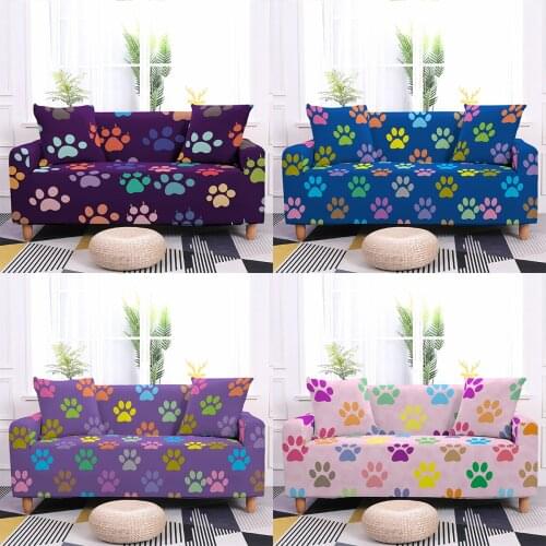 Colorful Elastic Slipcover Animal Footprint Stretch Sofa Cover For Living Room Sectional L Shape Sofa Couch Cover 1/2/3/4 Seater
