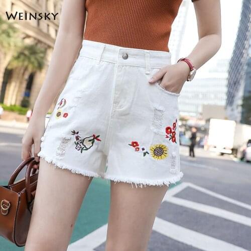 New Women Fashion Denim Embroidery Shorts Plus Size Summer Casual Style Stretch Jeans