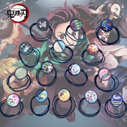 Anime Demon Slayer: Kimetsu No Yaiba Kamado Tanjirou Cosplay Elastic Hair Bands Hair Ropes Women Girl Cartoon Headwear 2021