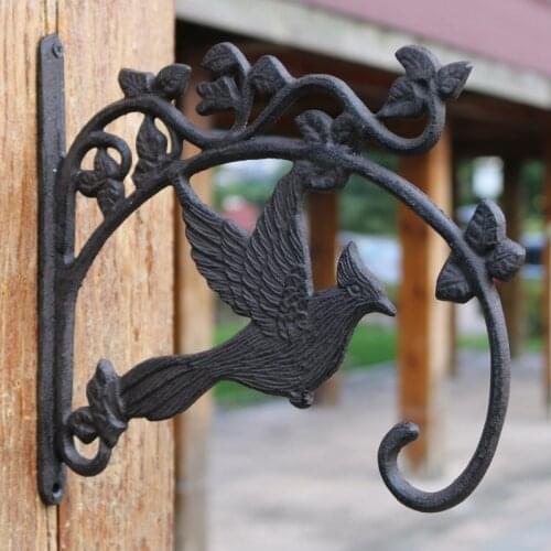 European Vintage Hummingbird on Branch Design Cast Iron Home Garden Wall Mounted Flower Pot Basket Hanging Hook Holder Rack