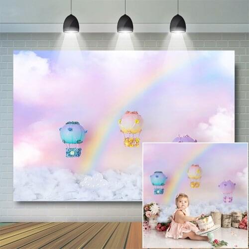 Rainbow Kids Cake Smash Photography Backdrop Baby Birthday Party Portrait Clouds Colourful Sky Props Newborn Girl Photostudio