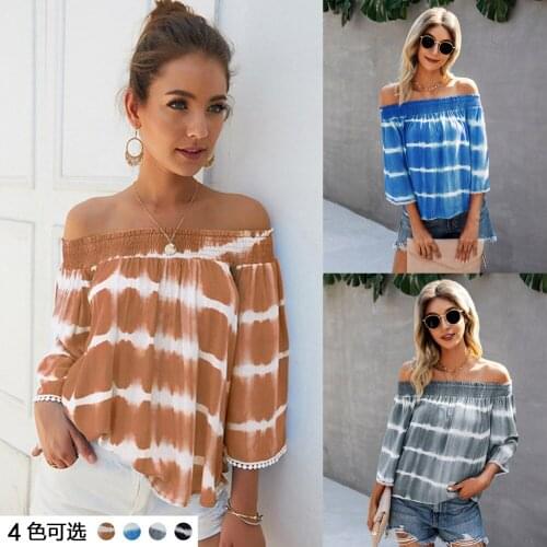 T Shirt Women 2021 New Arrival Summer Style tie-dye Off Shoulder Sleeve Backless Female Tshirt Dropshipping ONYSY212S5116