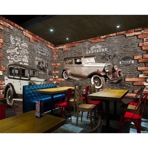 Customized wallpaper 3d photo mural retro vintage car nostalgic brick wall обои background cafe hotel decorative wall painting