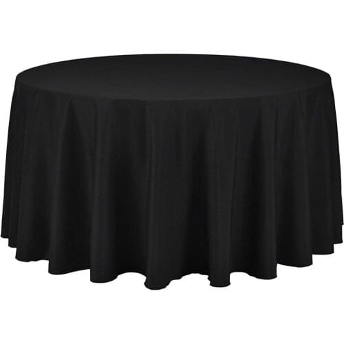 Hot Sale 275cm Round Black Polyester Plain Table Cloth For Wedding Party Banquet Decoration