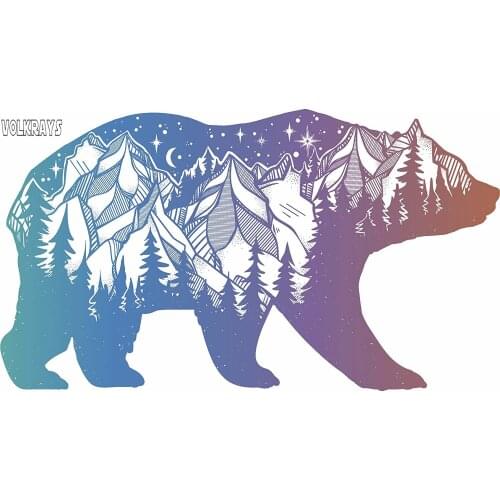 Volkrays Fashion Car Sticker Pretty Pastel Ombre Hipster Art Drawing Outdoor Wilderness Bear Reflective Vinyl Decal,14cm*12cm