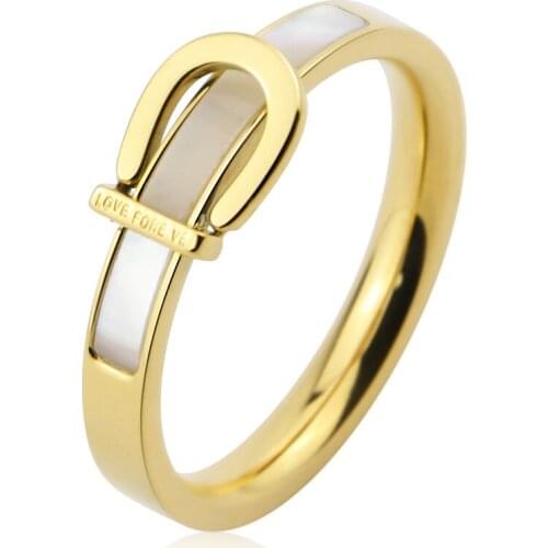 Hot Fashion Luxury Jewelry Belt Buckle Ring Inlaid With Shells Stainless Steel Ring LOVE For Women Party Gift Wholesale