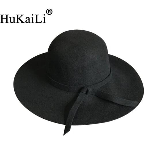 New Style Soft Women Vintage Wide Brim Wool Felt Bowler Fedora Hat Floppy high-end Sun hat Womens Large Hat shade Panama fedora