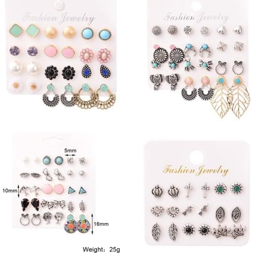 Bohemia Earring Set Boho Stud Earrings Small Mixed Geometric Korean Fashion Jewelry 2021 kolczyki damskie