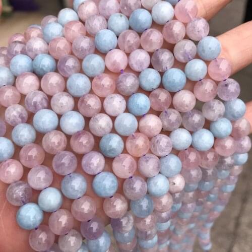 Natural Morganite 6mm 8mm 10mm round Gemstone beads for 925 sterling silver Jewelry Making Necklace Bracelet 15inch ICNWAY