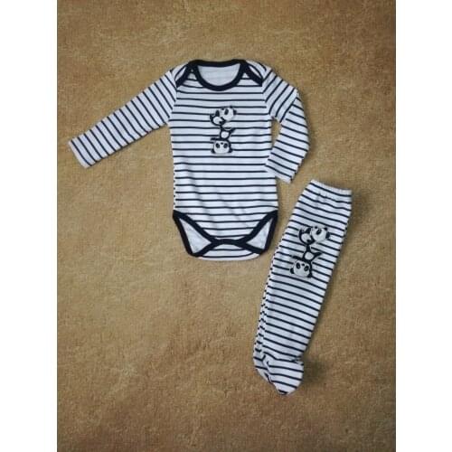 Baby boy Clothing Snaps Body Long Sleeve Bottom Top 2 Piece Cotton Suit Gray Striped Panda Pattern Spring 2021