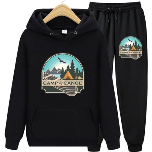 Autumn Winter Casual Women Tracksuit Fleece Mountain Print Suit 2 Pieces Sets Cosy Hoodies Sweatshirts And Pants Suits Plus Size