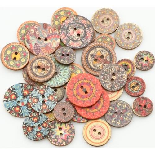 50pcs Retro Series Wooden Buttons 15-25mm Mixed Buttons For Handwork Sewing Scrapbooking DIY Clothing Crafts Decor Card