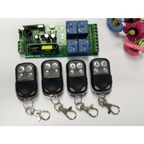85v~250V 4CH RF Wireless Remote Control Relay Switch Security System Garage Doors, Electric Doors & 1 x Receiver 4 x Transmitter