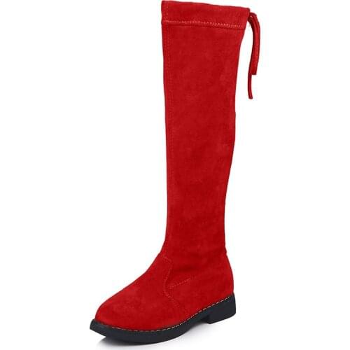 Girls Boots Winter Fashion Rubber Boots For Girls Over-the-knee Kids Boots Children Knee-high Warm Cotton Soft Back-tied 26-36