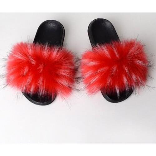 Fashion Real Raccoon Fur Slides Slippers Summer Flip Flops Casual Vogue Fox Fur Sandals Vogue Plush Shoes