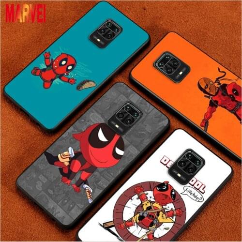 Deadpool Marvel Cartoon Silicone Cover For Xiaomi Redmi Note 10 10S 9T 9S 9 8T 8 7 6 5A 5 4 4X Prime Pro Max Black Phone Case