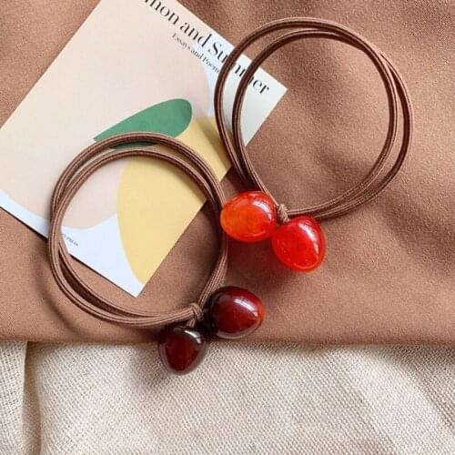 Cute Resin Fruit Elastic Hair Bands for Kids Strawberry Hair Ties Cherry Hair Rope Girls Ponytail Holder Princess Hair Gum 2021