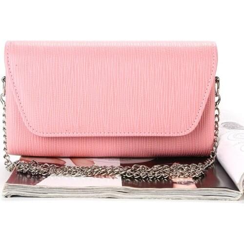 Pink Gold Solid Pu Leather Women Big Flap Cover Envelope Day Clutch Handbag Wedding Bag Ladies Chain Crossbody Phone Wallet Bag