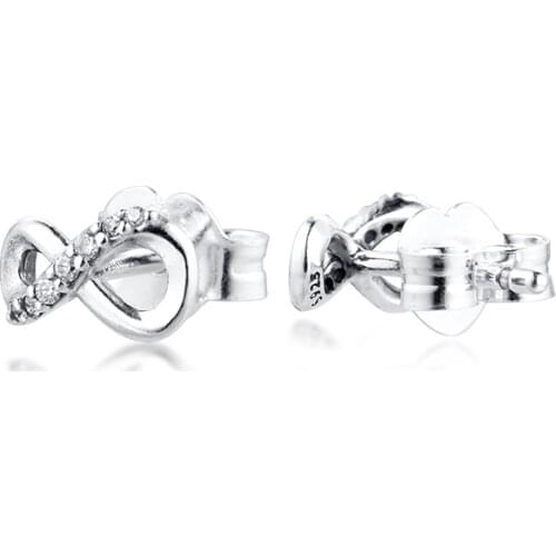 Sparkling Infinity Stud Earrings 100% 925 Sterling Silver Jewelry for Women Free Shipping