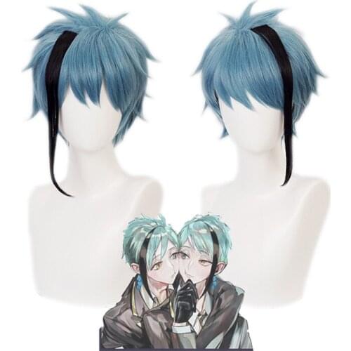 Twisted Wonderland Floyd Leech Jade Leech Cosplay Blue Wig Halloween Carnival +Free Wig Cap Men Cosplay Props Accessories